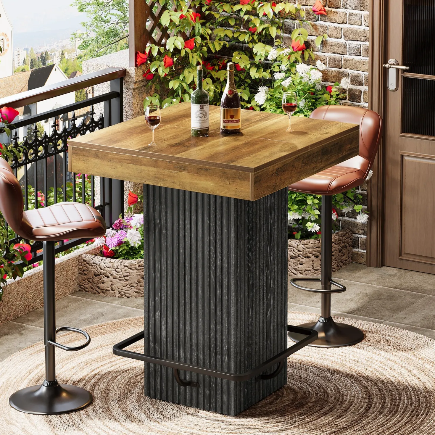 31.5" Bar Table, Square Dining Table Counter Height Table with Metal Footrest