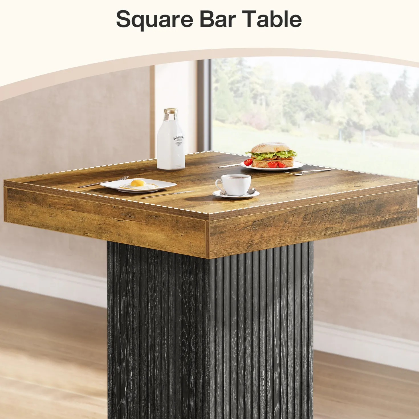 31.5" Bar Table, Square Dining Table Counter Height Table with Metal Footrest