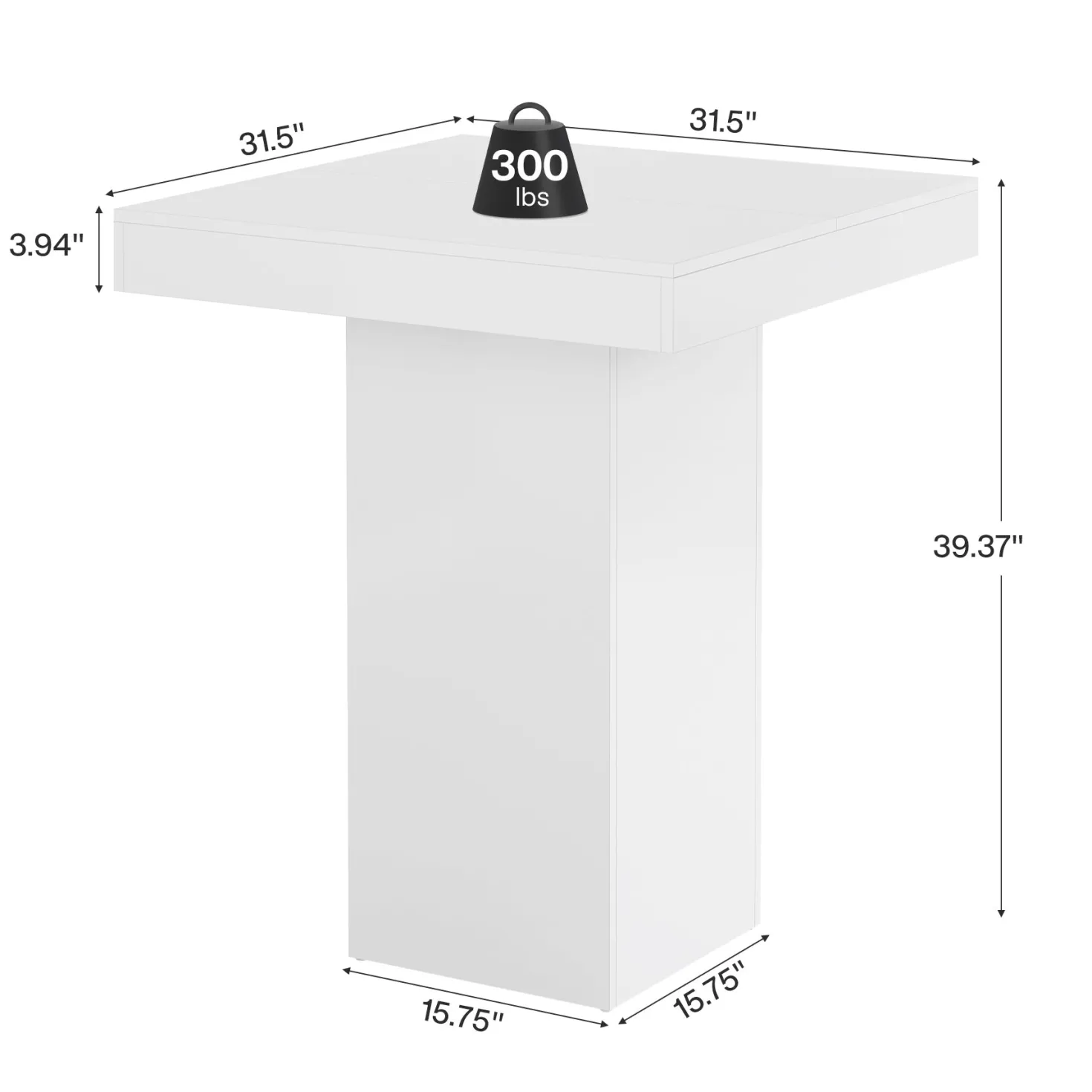 31.5" Bar Table, Square Kitchen Dining Table Counter Height Pub Table