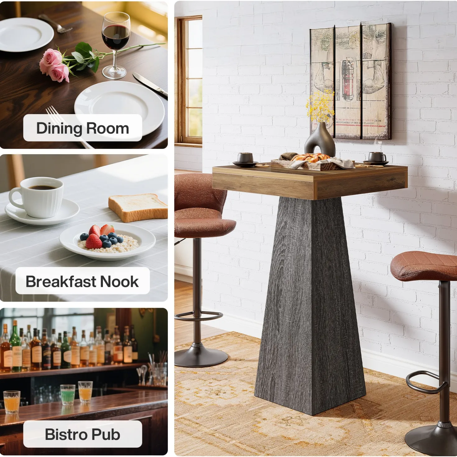 39.96" Bar Table, Square Pub Table Dining Room Table