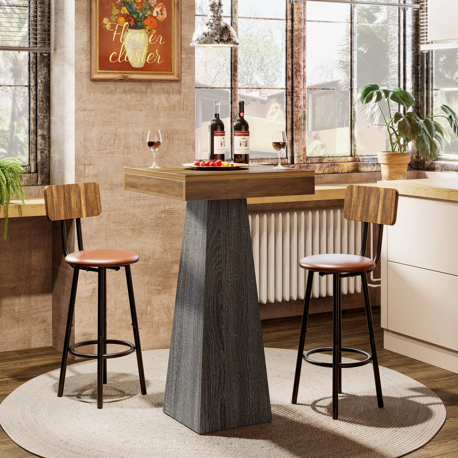 39.96" Bar Table, Square Pub Table Dining Room Table