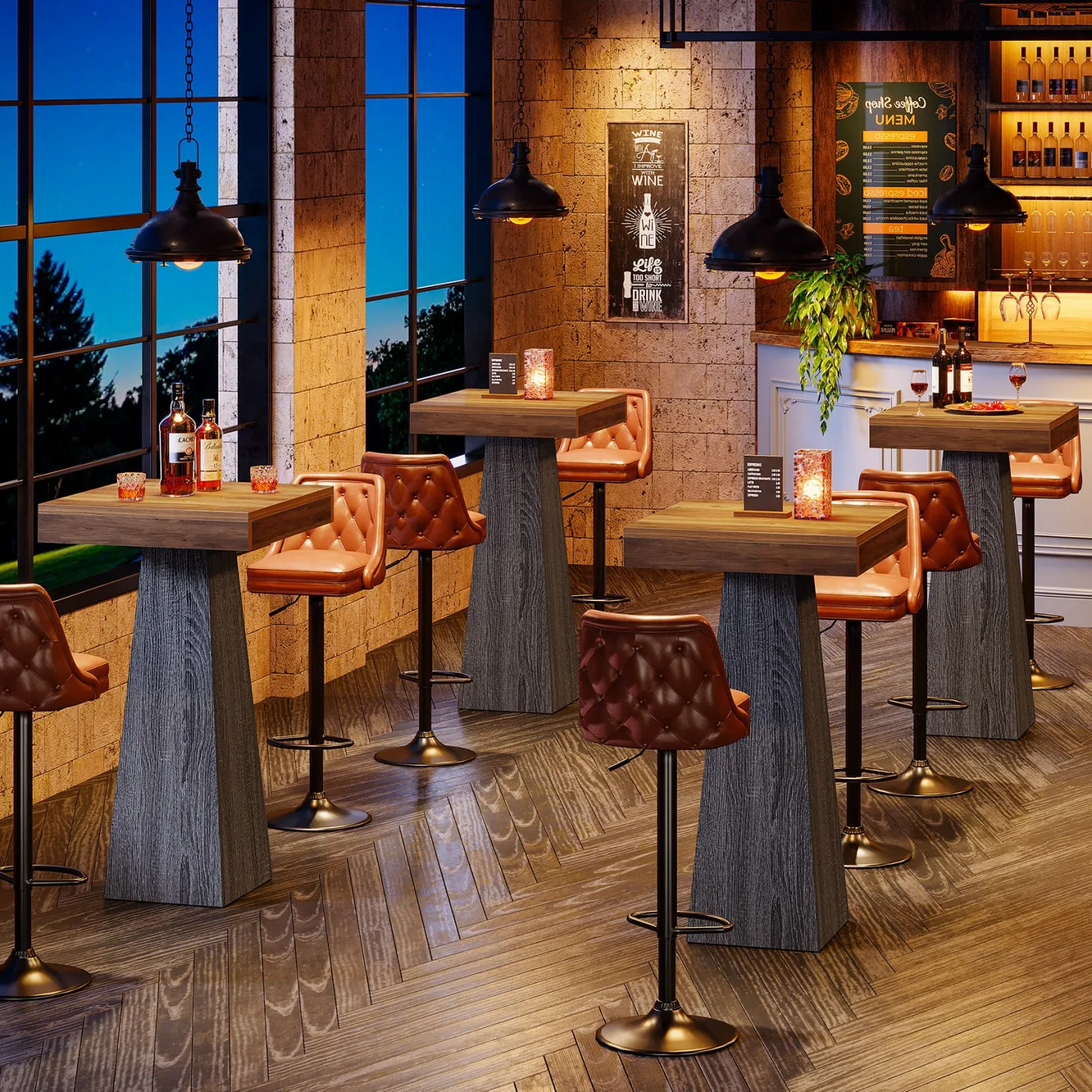 39.96" Bar Table, Square Pub Table Dining Room Table