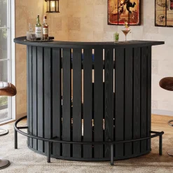 39.4" Bar Table, 4-Tier Arc-Shaped Wine Bar Cabinet with Footrest for Home Pub