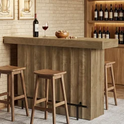63" Bar Table, 2-Tier Bar Unit Counter Height Pub Table with Storage Shelves