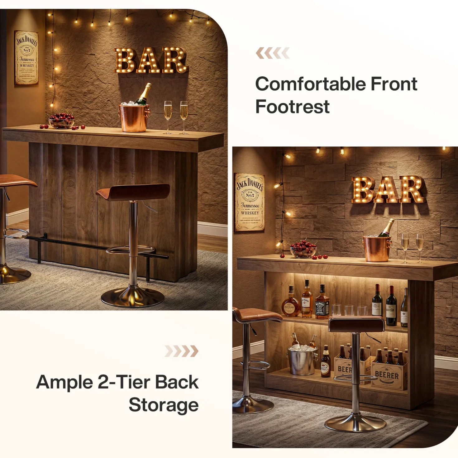 63" Bar Table, 2-Tier Bar Unit Counter Height Pub Table with Storage Shelves