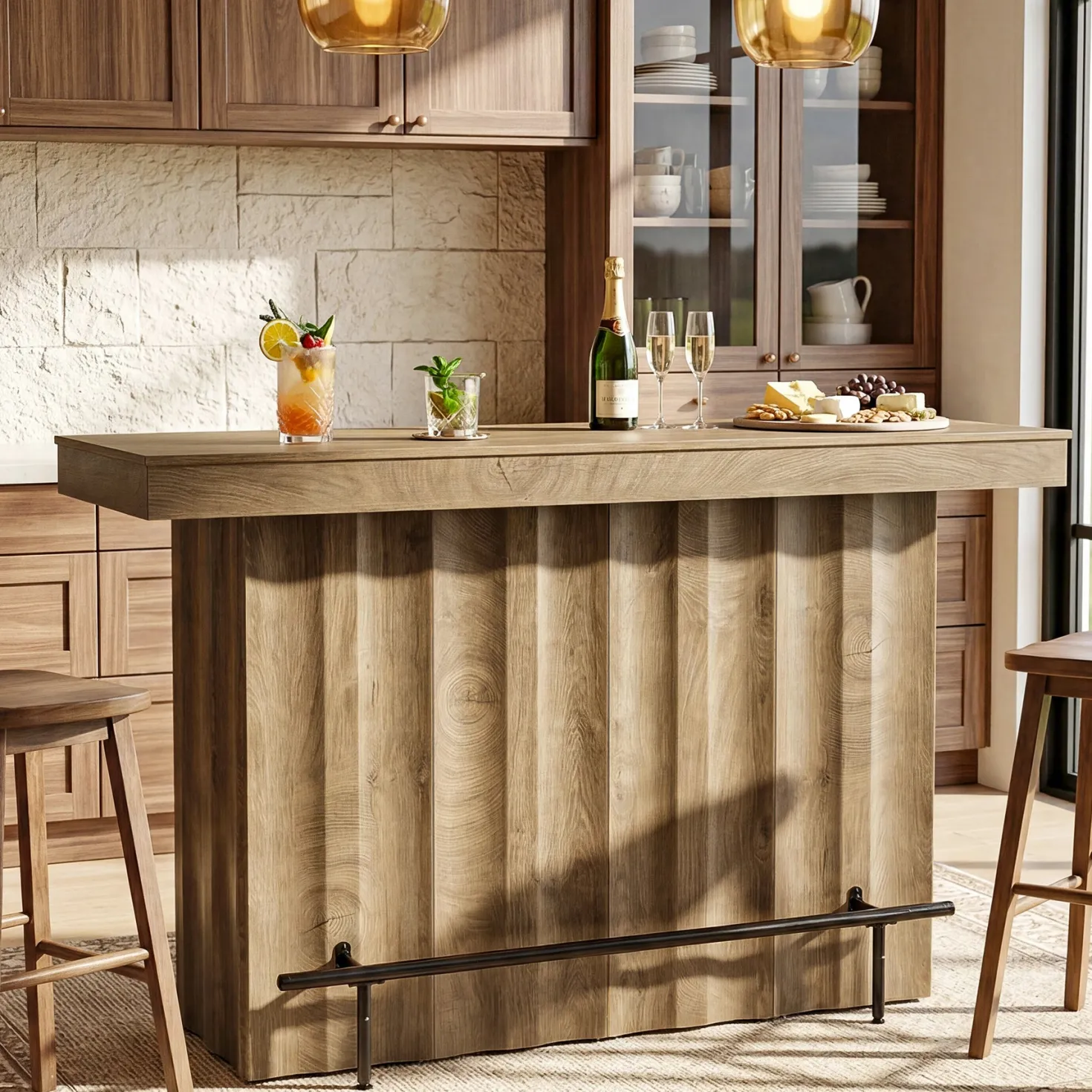 63" Bar Table, 2-Tier Bar Unit Counter Height Pub Table with Storage Shelves