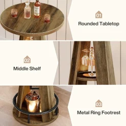 39.4" Bar Table, 3-Tier High Top Bistro Table Cocktail Pub Tables with Metal Footrest