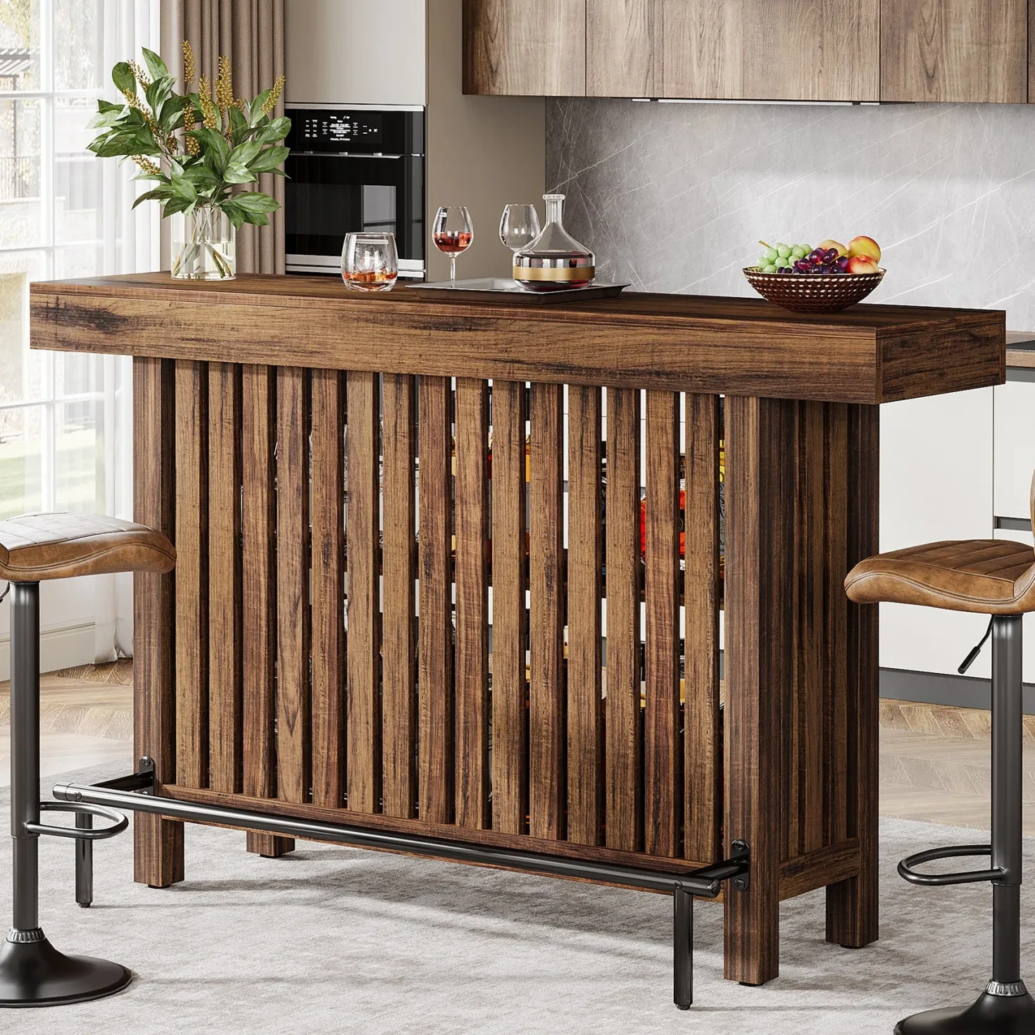 63" Bar Table, 2-Tier Home Bar Unit Height Pub Table Kitchen Island
