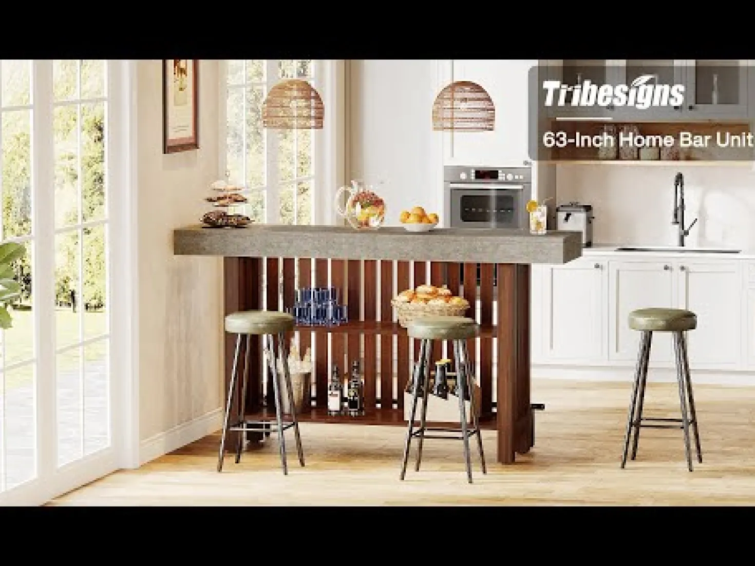 63" Bar Table, 2-Tier Home Bar Unit Height Pub Table Kitchen Island
