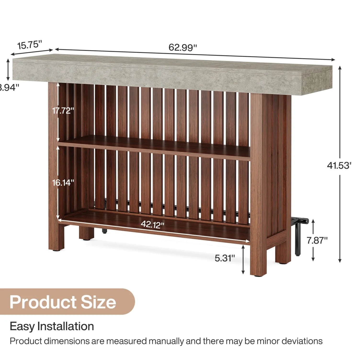 63" Bar Table, 2-Tier Home Bar Unit Height Pub Table Kitchen Island