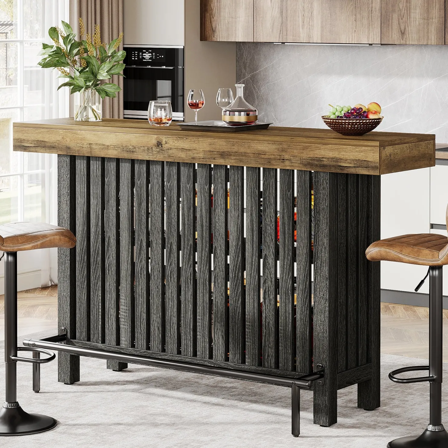 63" Bar Table, 2-Tier Home Bar Unit Height Pub Table Kitchen Island