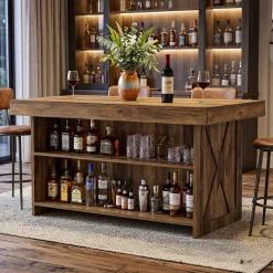 55.12" Bar Table, 3-Tier Home Bar Unit with Storage Shelves for Kitchen
