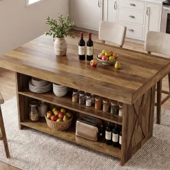 55.12" Bar Table, 3-Tier Home Bar Unit with Storage Shelves for Kitchen