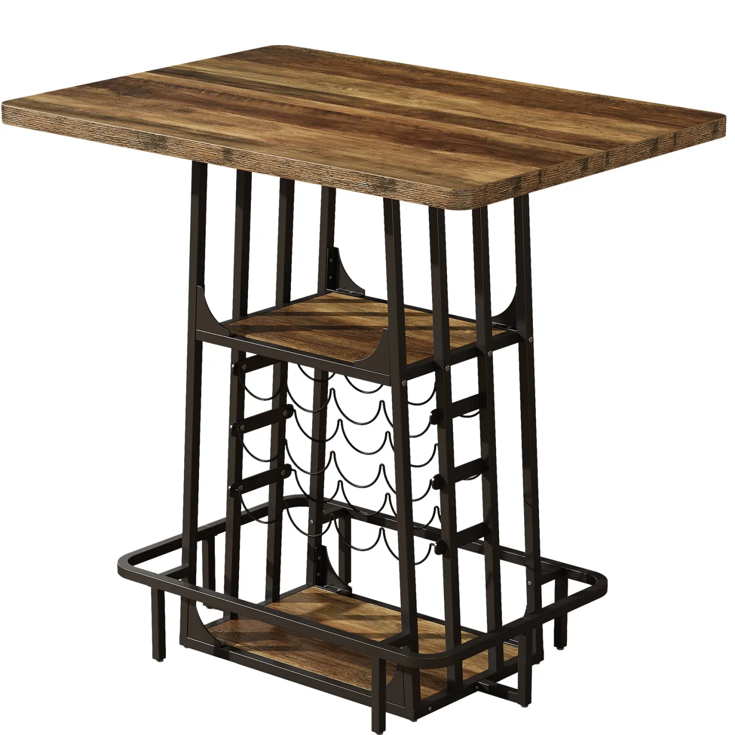39.4" Bar Table with Storage, 3-Tier Counter Height Pub Table with Glass Holder & Wine Rack