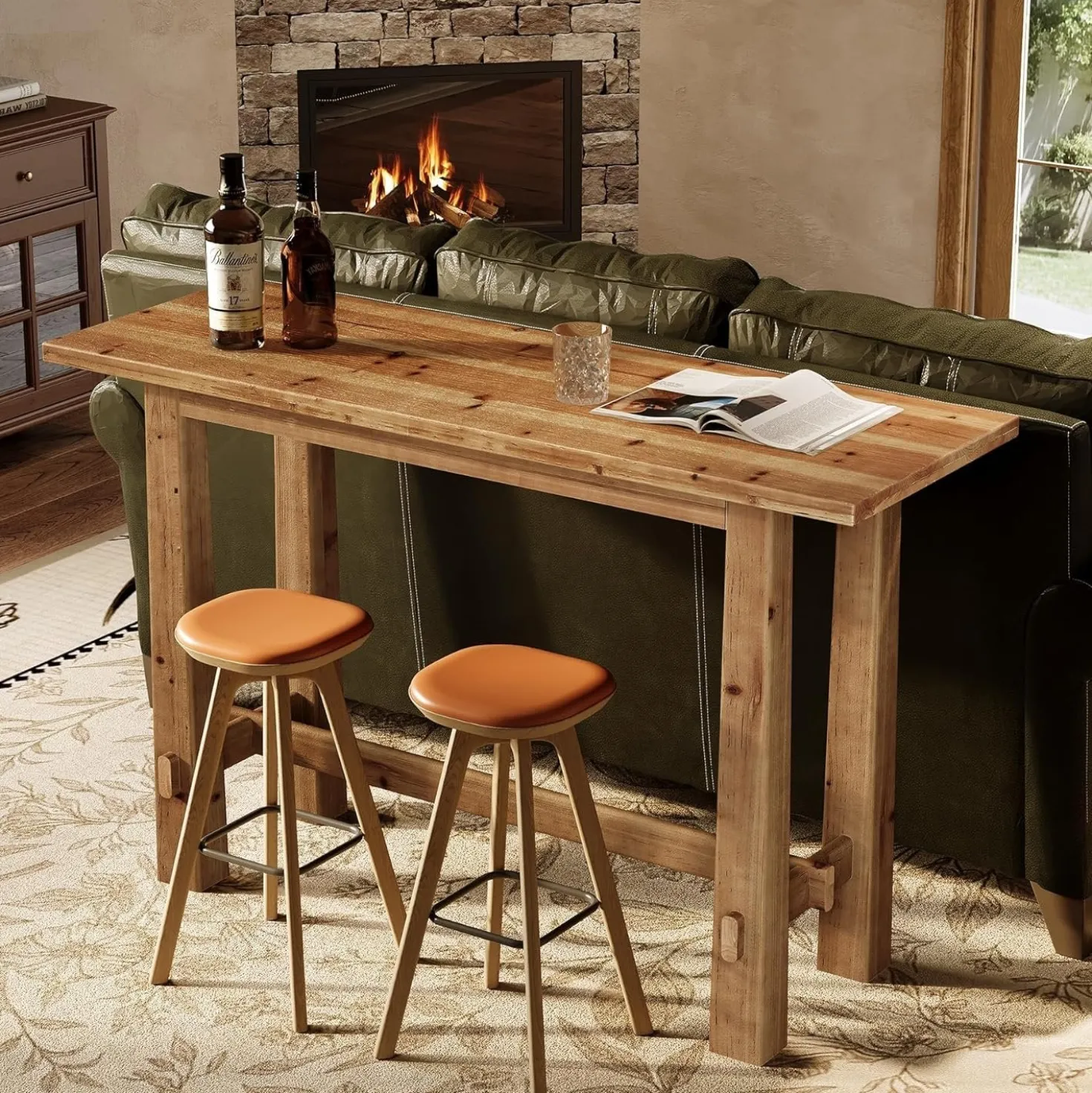 63" Bar Table, Wood Bar Height Pub Table Home Bar Unit