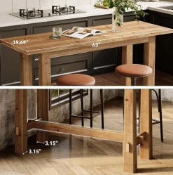 63" Bar Table, Wood Bar Height Pub Table Home Bar Unit