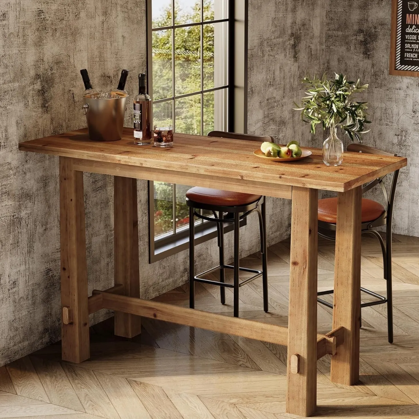 63" Bar Table, Wood Bar Height Pub Table Home Bar Unit