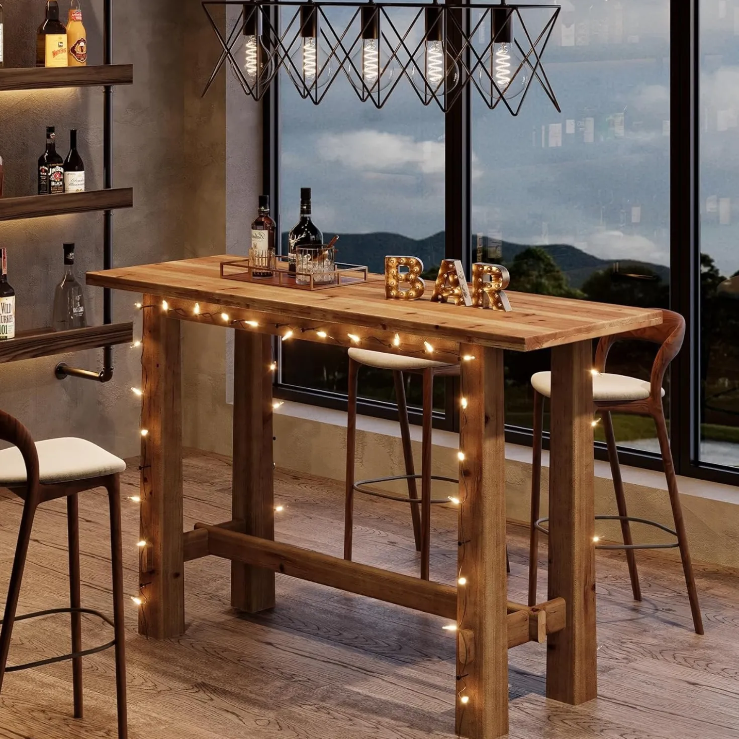 63" Bar Table, Wood Bar Height Pub Table Home Bar Unit
