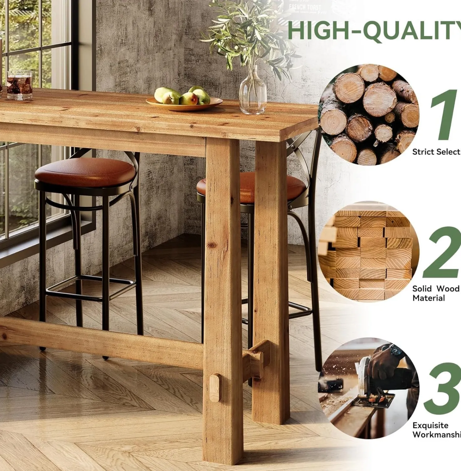 63" Bar Table, Wood Bar Height Pub Table Home Bar Unit