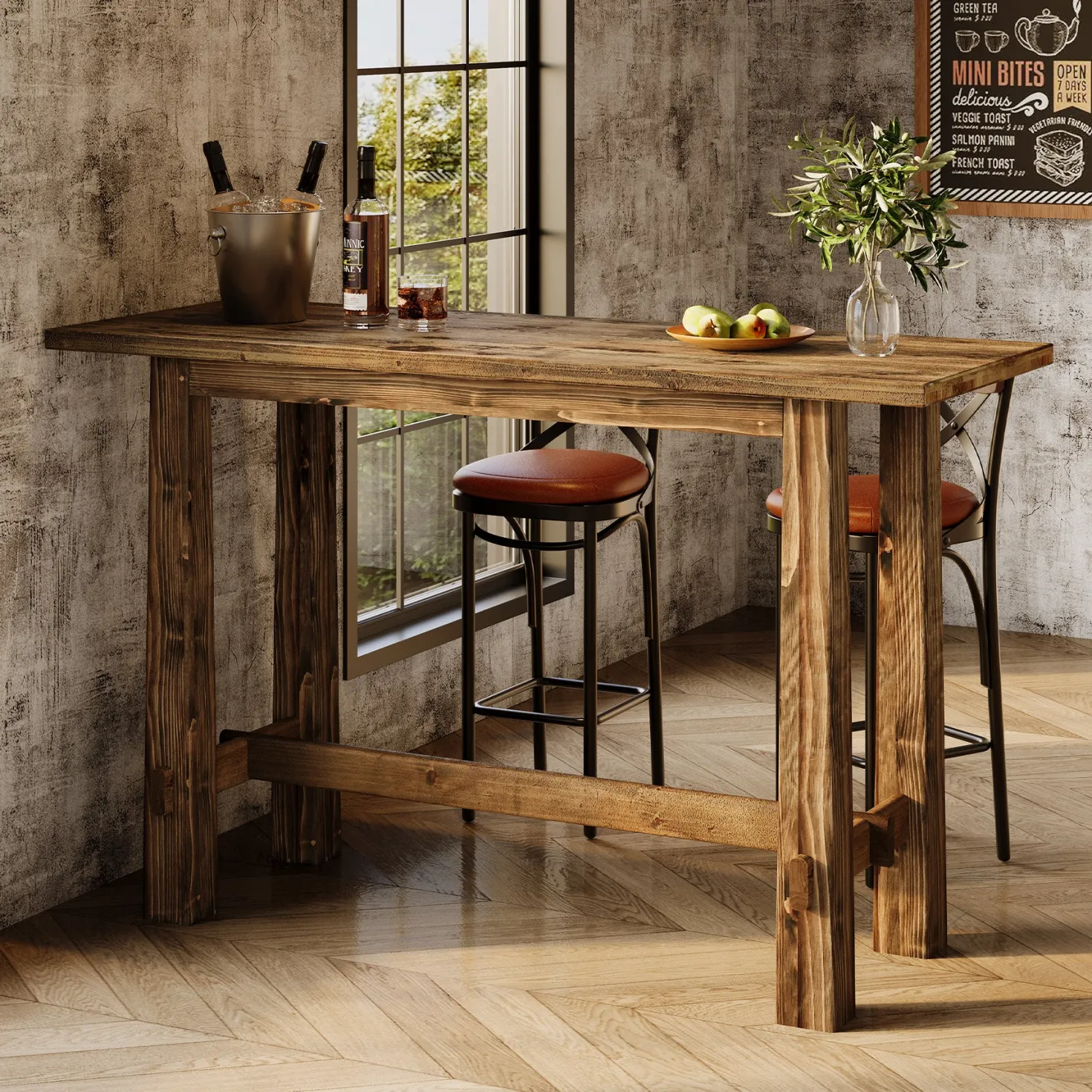 63" Bar Table, Wood Bar Height Pub Table Home Bar Unit