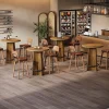 37.4" Bar Table, Wooden Bistro Pub Table with Metal Ring Footrest