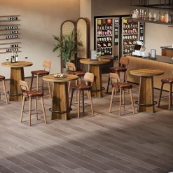 37.4" Bar Table, Wooden Bistro Pub Table with Metal Ring Footrest