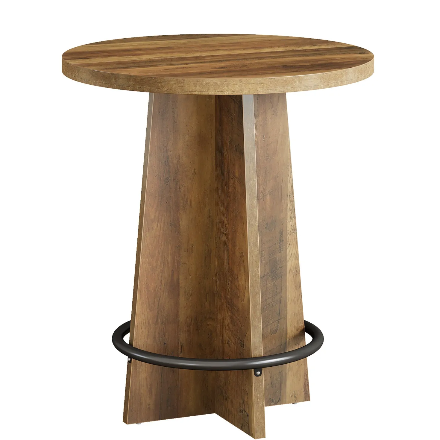 37.4" Bar Table, Wooden Bistro Pub Table with Metal Ring Footrest