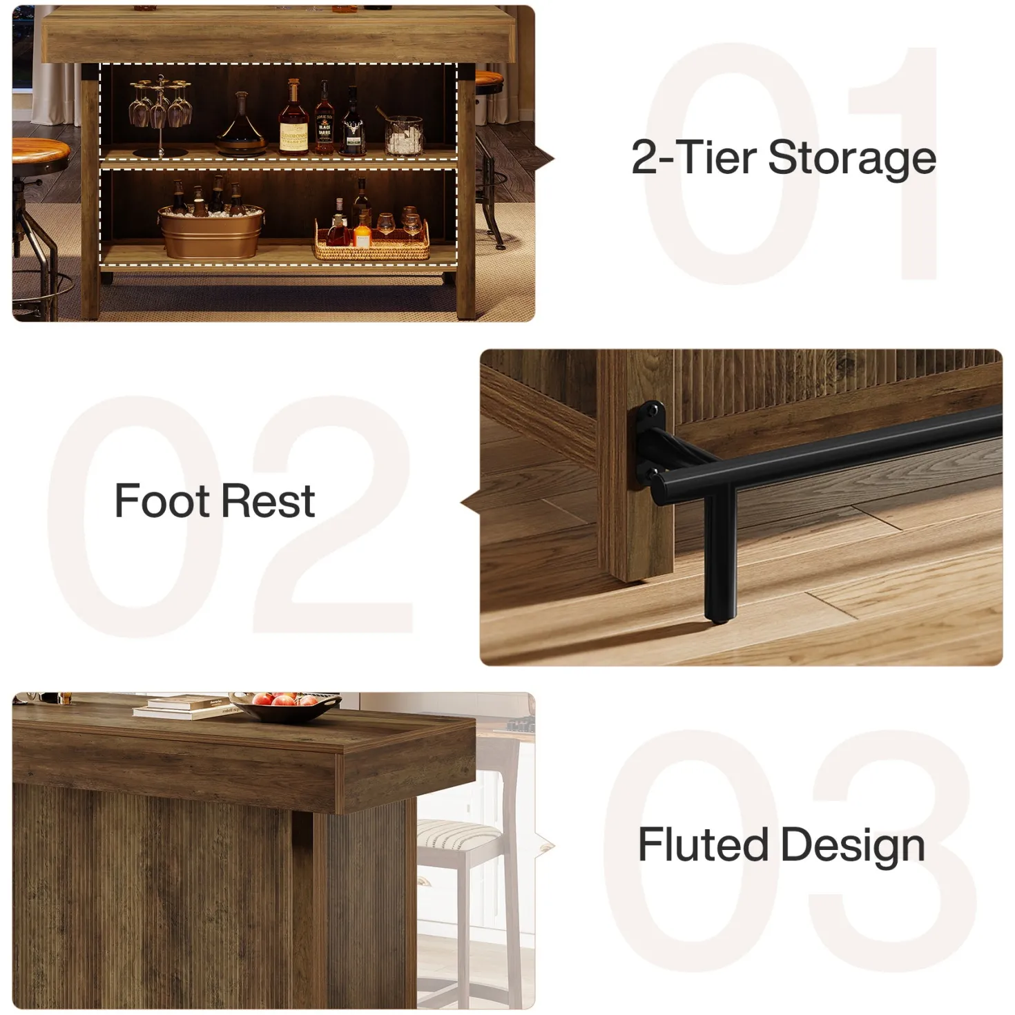57.48" Bar Unit, Industrial Counter Height Bar Table with 2-Tier Storage