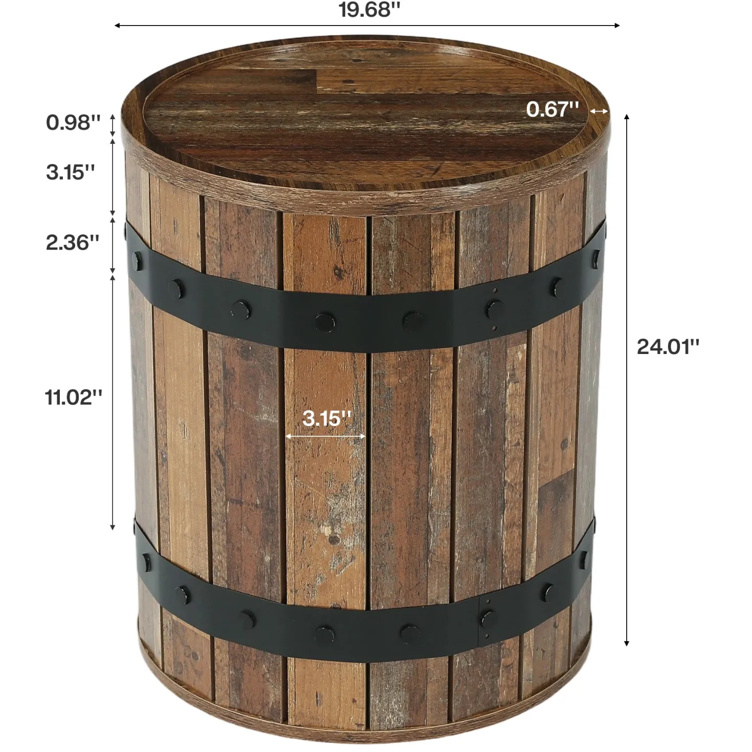 19.68" Barrel Side Table with Hidden Storage, Round Wood End Table with Lid for Living Room and Bedroom