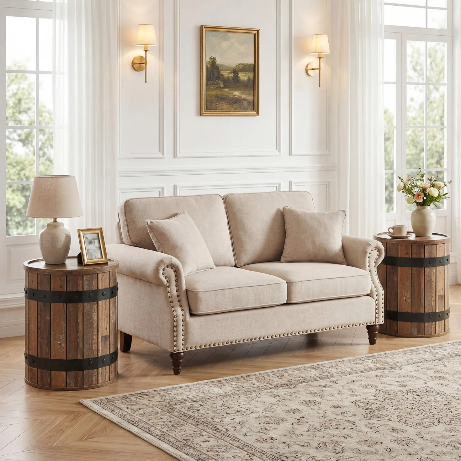 19.68" Barrel Side Table with Hidden Storage, Round Wood End Table with Lid for Living Room and Bedroom