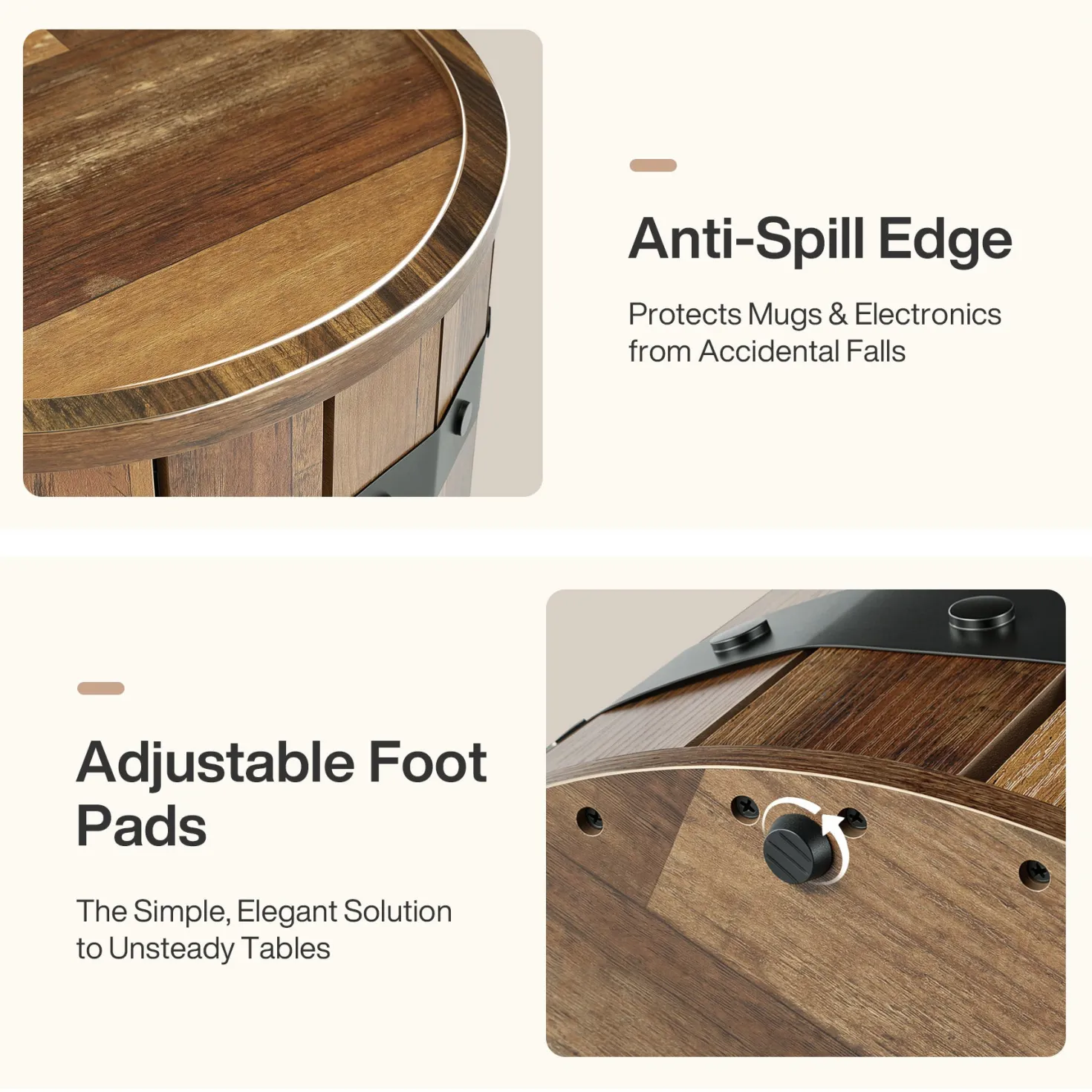 19.68" Barrel Side Table with Hidden Storage, Round Wood End Table with Lid for Living Room and Bedroom