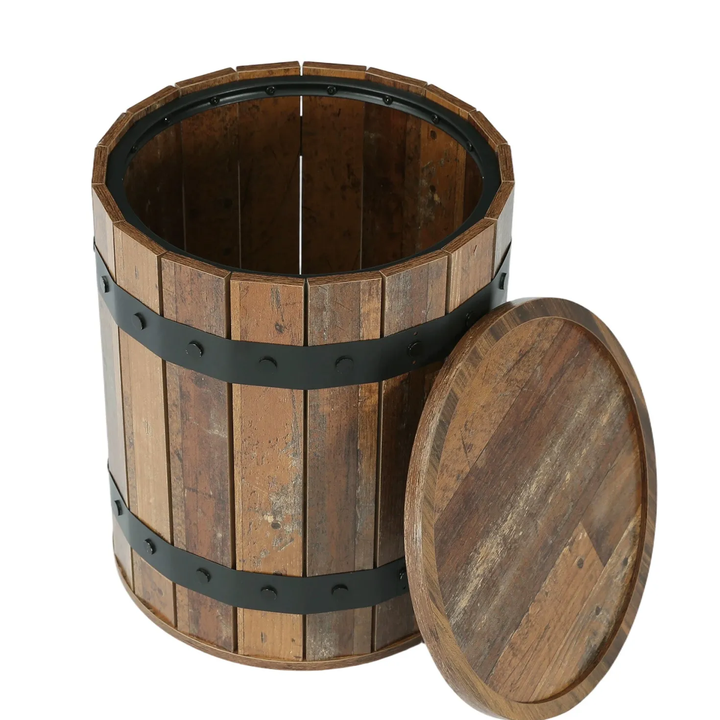 19.68" Barrel Side Table with Hidden Storage, Round Wood End Table with Lid for Living Room and Bedroom