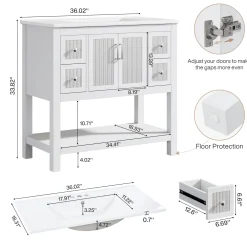24" Bathroom Vanity, Modern Bathroom Sink Cabinet with Ceramic Basin and 2 Doors