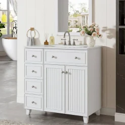36" Bathroom Vanity With Ceramic Basin, Bathroom Sink Cabinet with Drawers