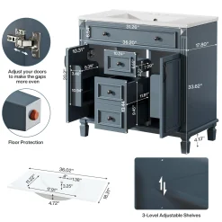 36" Bathroom Vanity With Sink, Bath Storage Vanity with 2 Drawers & 2 Door Organizers