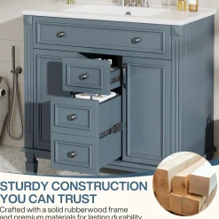 36" Bathroom Vanity With Sink, Bath Storage Vanity with 2 Drawers & 2 Door Organizers