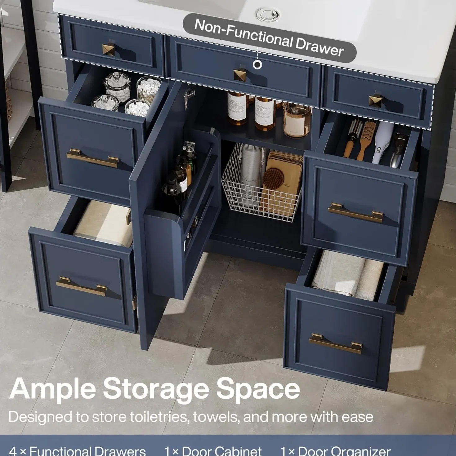 35" Bathroom Vanity with Sink, Modern Solid Wood Bathroom Cabinet with 4 Drawers