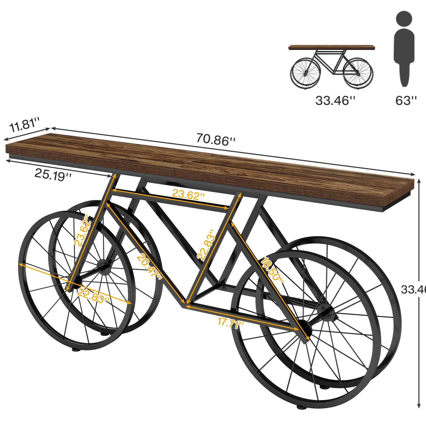70.9" Bike Console Table, Extra Long Bicycle Tables