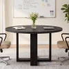 47.24" Black Solid Wood Conference Table, Round Meeting Table for 4–6 People with Cross-Shaped Base