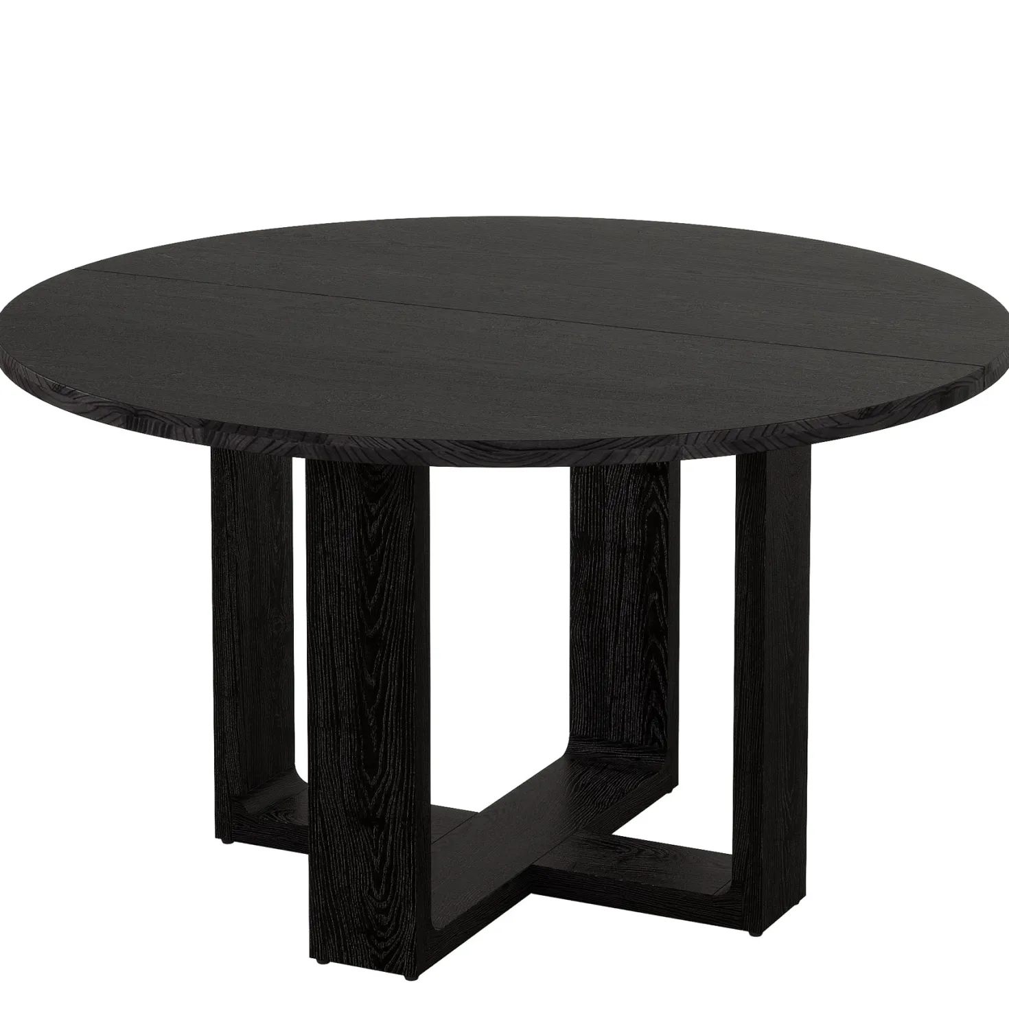 47.24" Black Solid Wood Conference Table, Round Meeting Table for 4–6 People with Cross-Shaped Base