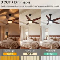 5 Blades Ceiling Fans with Dimmable LED Light and Remote Control