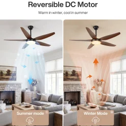 5 Blades Ceiling Fans with Dimmable LED Light and Remote Control