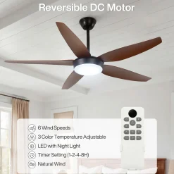 5 Blades Ceiling Fans with Dimmable LED Light and Remote Control