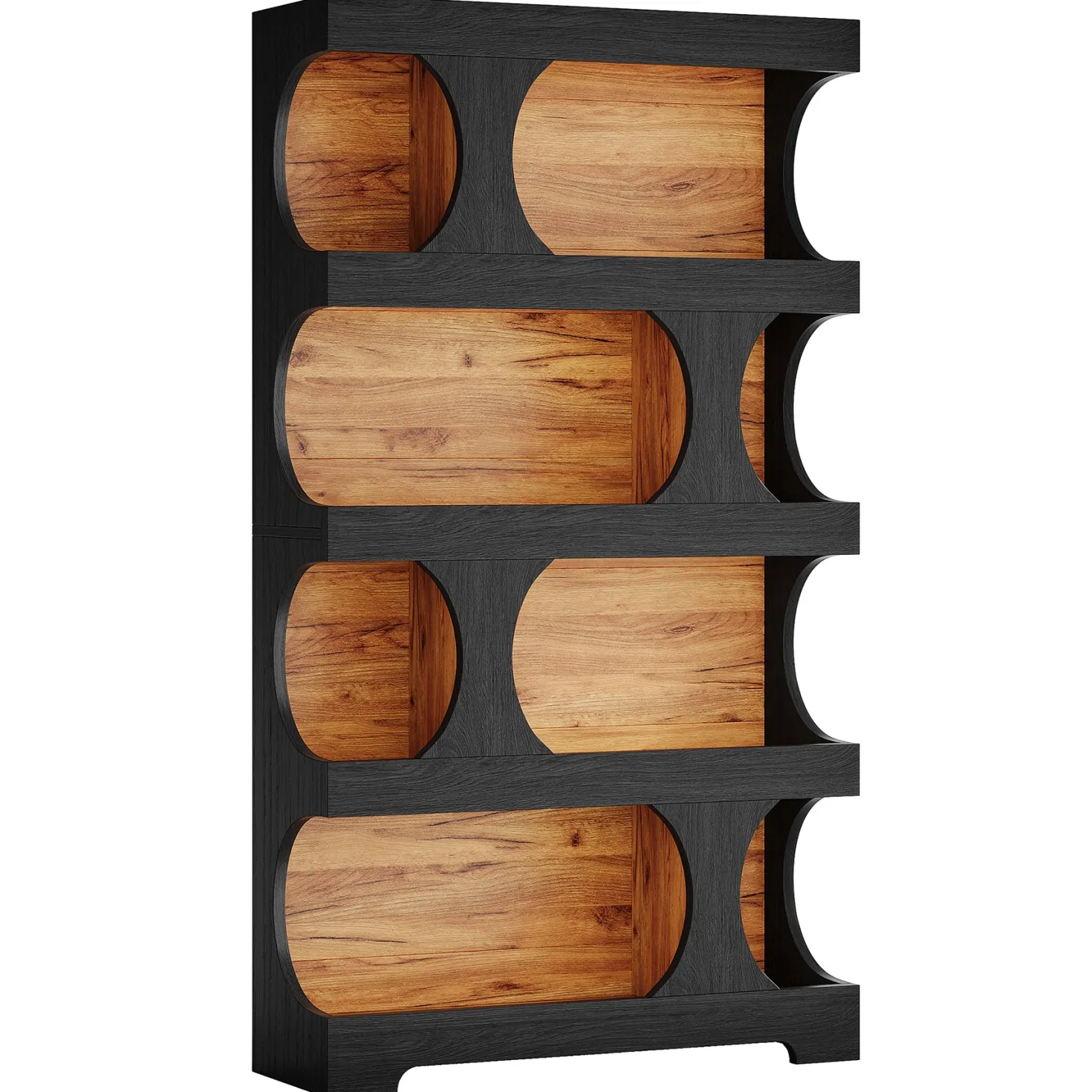 71" Bookcase, Modern Asymmetrical Bookshelf 4-Tier Display Shelf