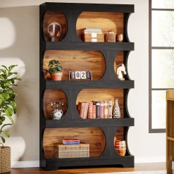 71" Bookcase, Modern Asymmetrical Bookshelf 4-Tier Display Shelf