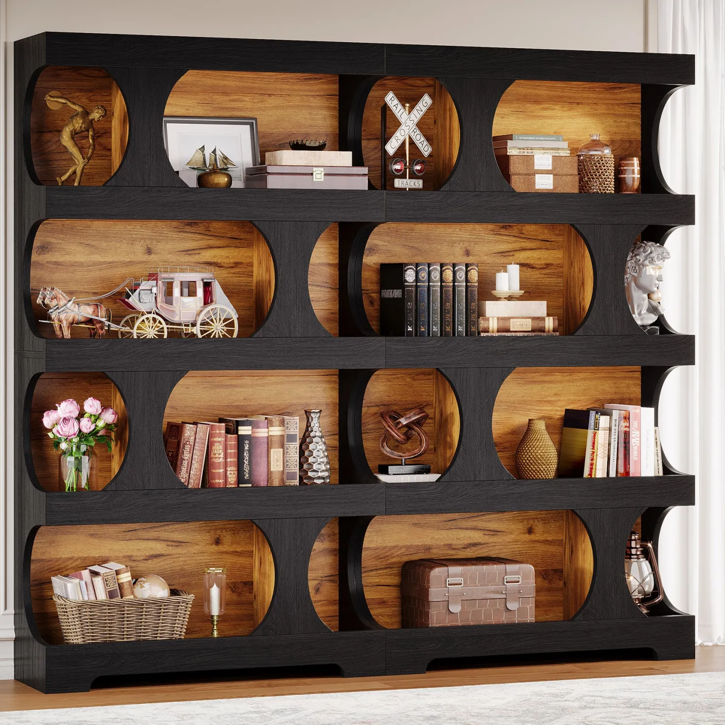 71" Bookcase, Modern Asymmetrical Bookshelf 4-Tier Display Shelf