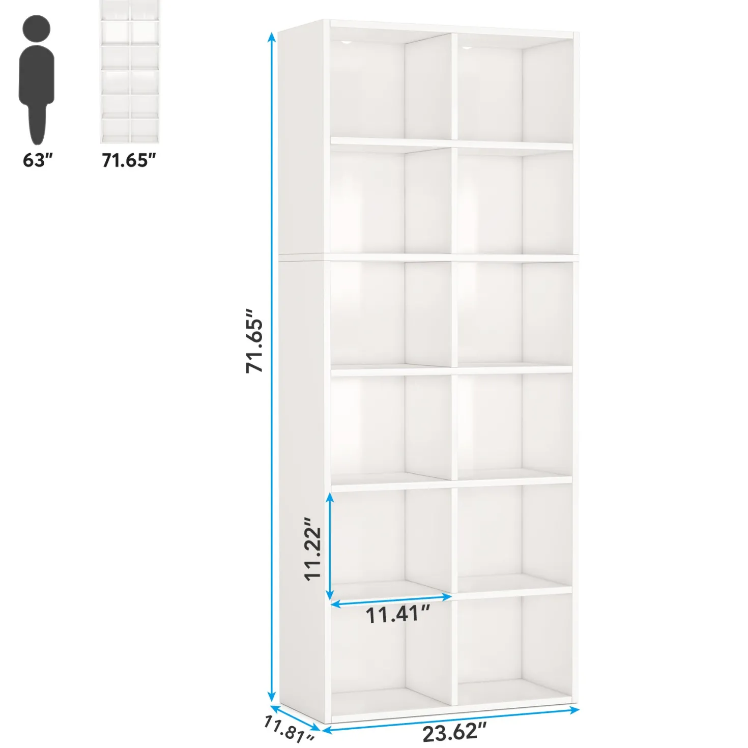 70.9" Bookcase, Modern Bookshelf with 12 Cube Storage