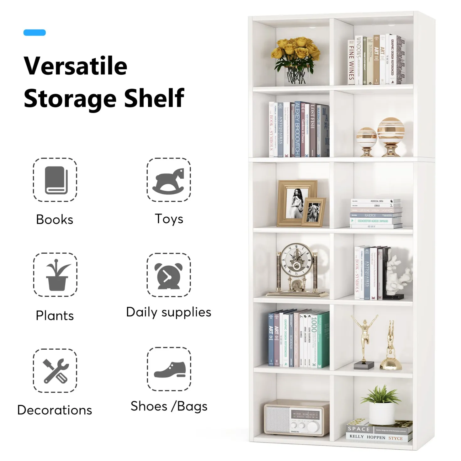 70.9" Bookcase, Modern Bookshelf with 12 Cube Storage