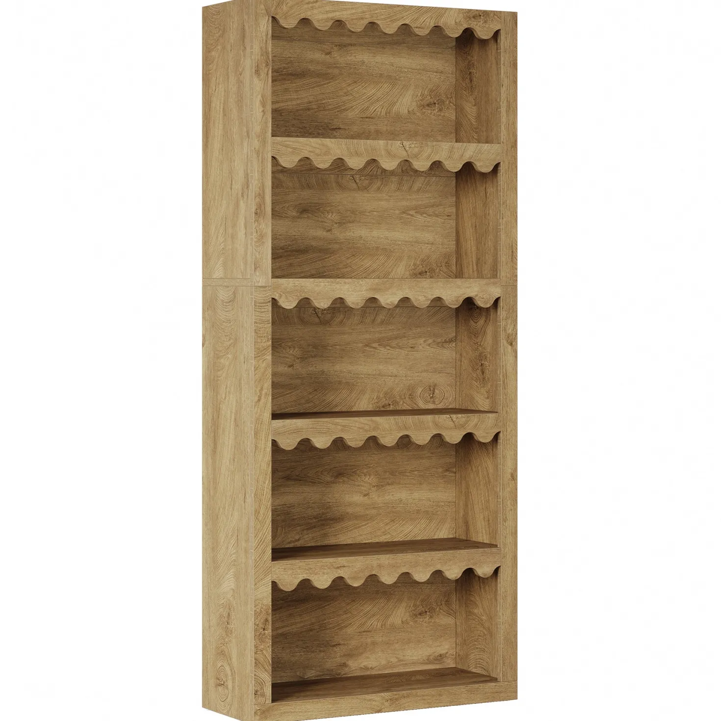 70" Bookcase, Modern 5-Tier Bookshelf Storage Organizer with Scalloped Edges