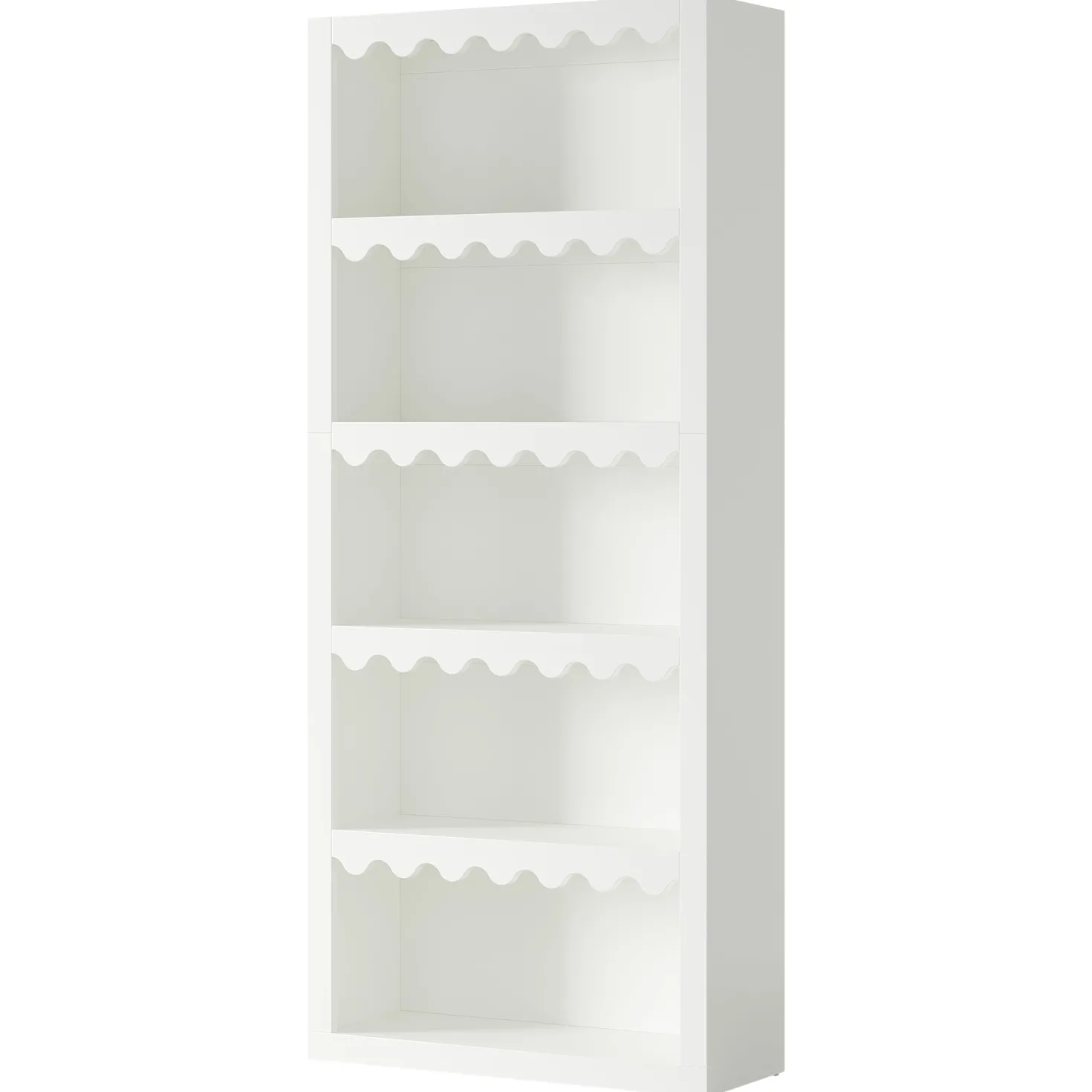 70" Bookcase, Modern 5-Tier Bookshelf Storage Organizer with Scalloped Edges